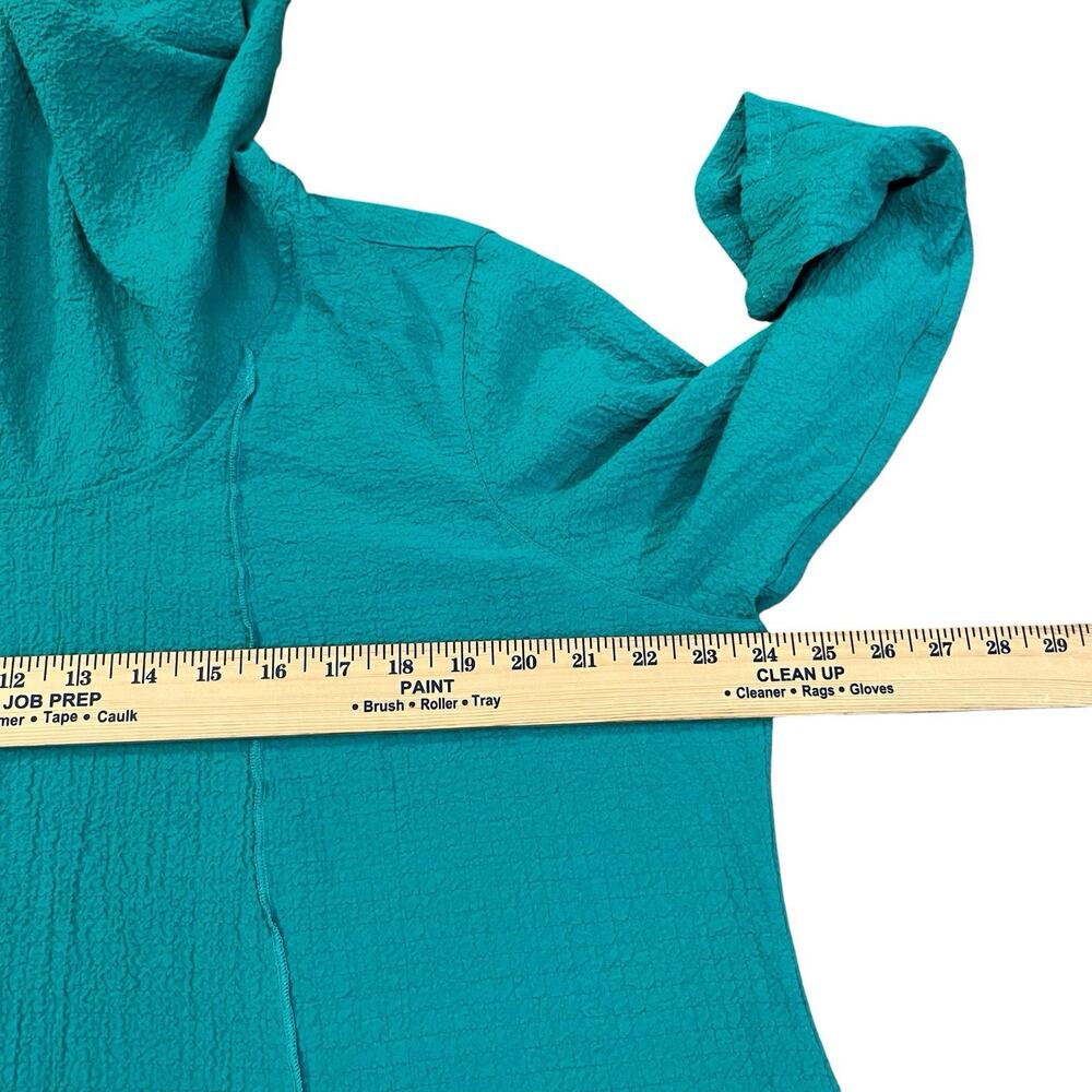 Ali Miles Crinkle Cowl Neck Tunic Top 1X Teal 3/4 Sleeves Artsy Lagenlook Casual - Picture 7 of 8
